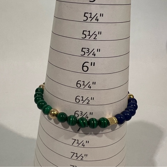 Lapis Malachite 14k Gold Filled Gemstone Stretch Bracelet 6mm - Picture 11 of 11